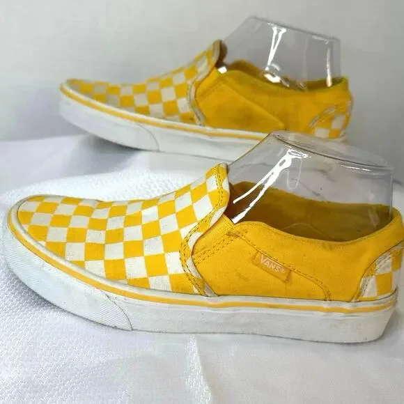 VANS Off The Wall Checkerboard Women's Size 7 Slip-On Sneaker Yellow & White - Picture 3 of 7